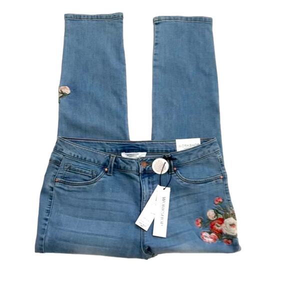 Workshop Jeans Light Wash Floral Embroidered High Rise Ankle Boho Size 10 NEW - Picture 9 of 12
